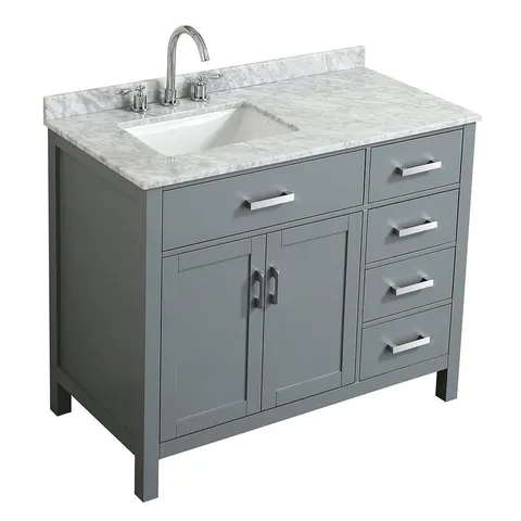 Hampton 43-in Gray Single Sink Bathroom Vanity with White Natural Marble Top