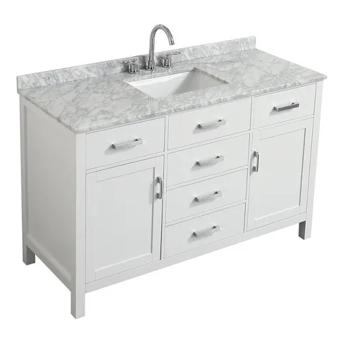 Hampton 55-in White Single Sink Bathroom Vanity with White Natural Marble Top