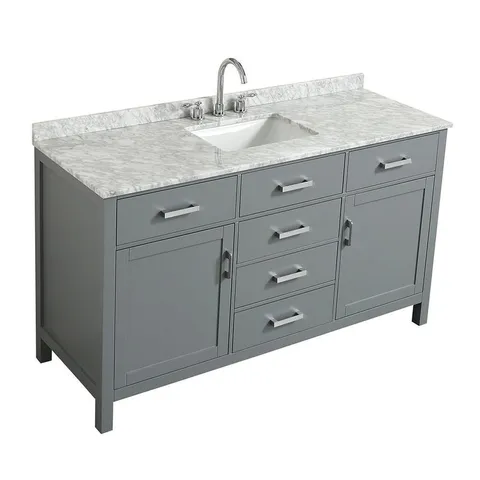 Hampton 61-in Gray Single Sink Bathroom Vanity with White Natural Marble Top