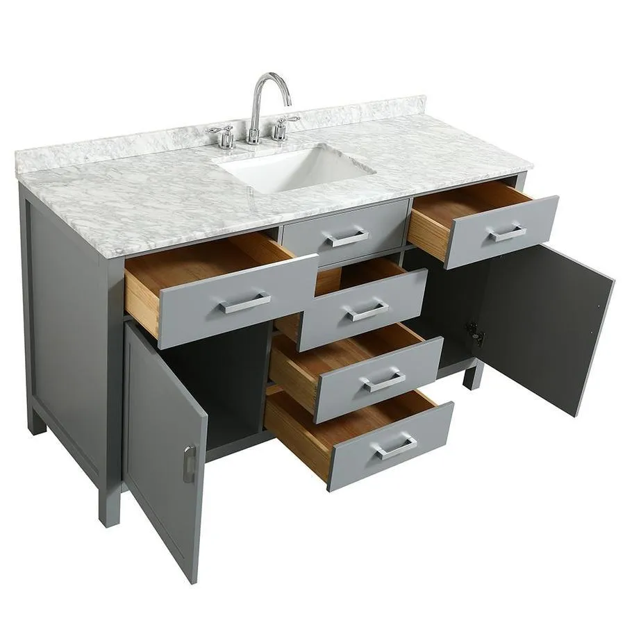 Beaumont Decor Hampton 61-in Gray Single Sink Bathroom Vanity with White Natural Marble Top, photo 2 of 4