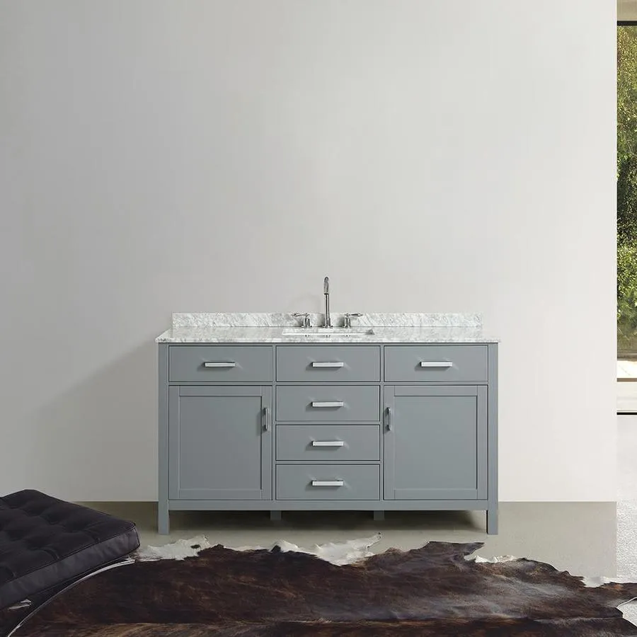 Beaumont Decor Hampton 61-in Gray Single Sink Bathroom Vanity with White Natural Marble Top, photo 3 of 4
