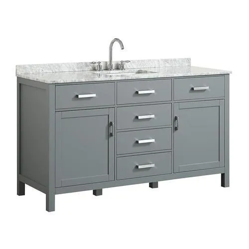 Beaumont Decor Hampton 61-in Gray Single Sink Bathroom Vanity with White Natural Marble Top, photo 4 of 4