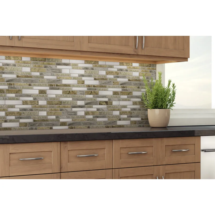 Peel&Stick Mosaics Peel and Stick Mountain Terrain 10-in x 10-in Glossy Composite Linear Mosaic Peel & Stick Tile, photo 3 of 10