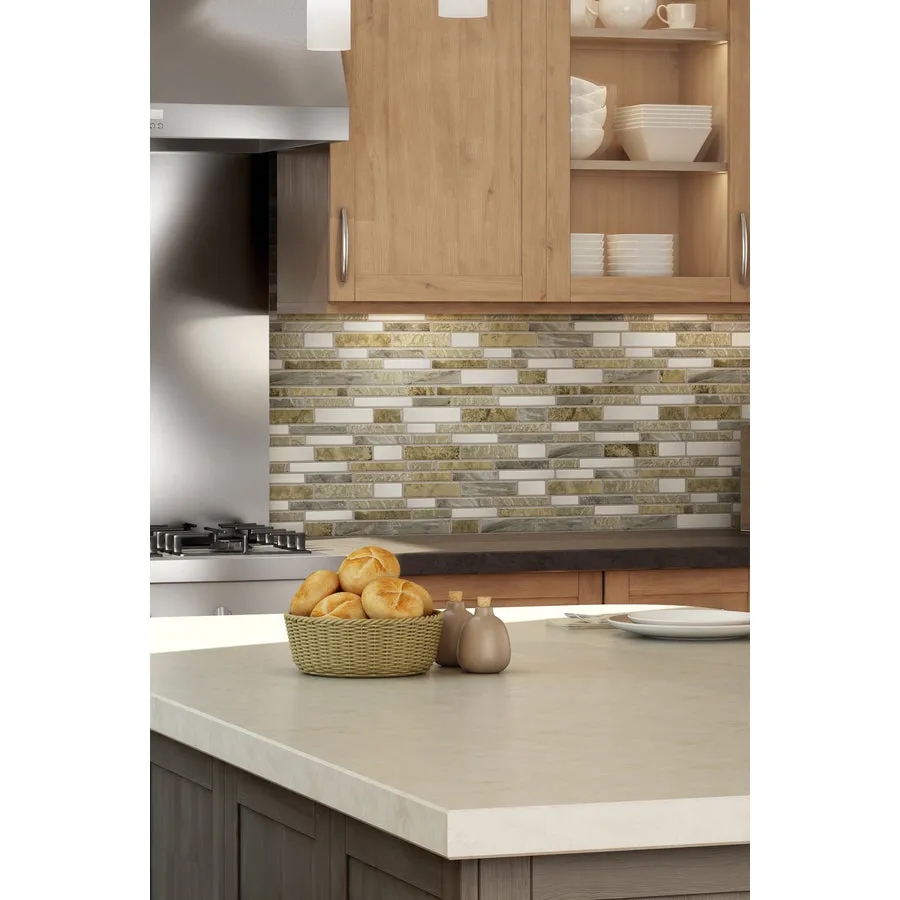 Peel&Stick Mosaics Peel and Stick Mountain Terrain 10-in x 10-in Glossy Composite Linear Mosaic Peel & Stick Tile, photo 5 of 10