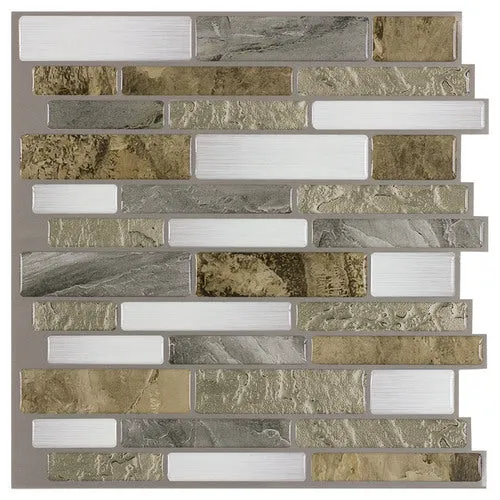 Peel&Stick Mosaics Peel and Stick Mountain Terrain 10-in x 10-in Glossy Composite Linear Mosaic Peel & Stick Tile, photo 6 of 10