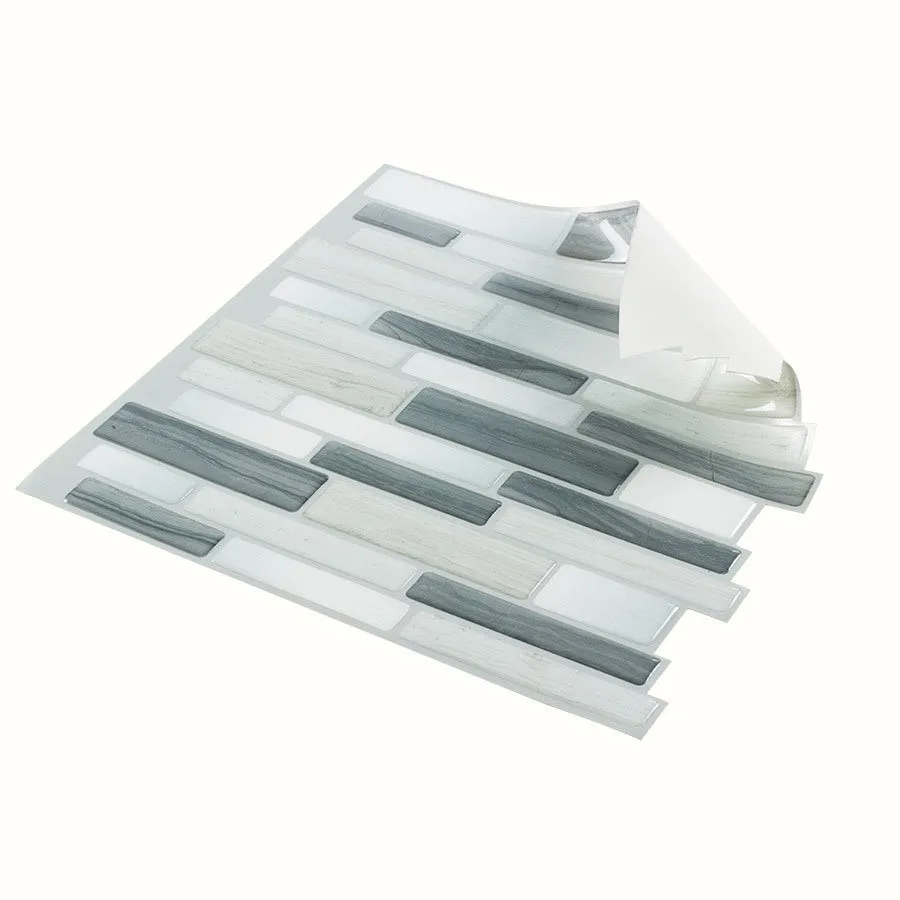 Peel&Stick Mosaics Peel and Stick Mosaics Grey Mist 10-in x 10-in Glossy Composite Linear Mosaic Peel & Stick Tile, photo 2 of 8