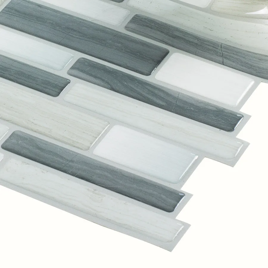 Peel&Stick Mosaics Peel and Stick Mosaics Grey Mist 10-in x 10-in Glossy Composite Linear Mosaic Peel & Stick Tile, photo 3 of 8