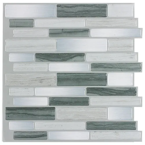 Peel&Stick Mosaics Peel and Stick Mosaics Grey Mist 10-in x 10-in Glossy Composite Linear Mosaic Peel & Stick Tile, photo 4 of 8