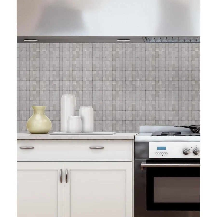 Peel&Stick Mosaics Peel and Stick Stainless-Block 12-in x 12-in Metallic Metal Linear Mosaic Peel & Stick Tile, photo 6 of 8
