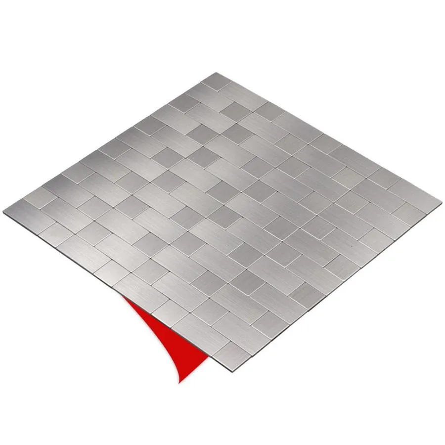 Peel&Stick Mosaics Peel and Stick Stainless-Block 12-in x 12-in Metallic Metal Linear Mosaic Peel & Stick Tile, photo 3 of 8