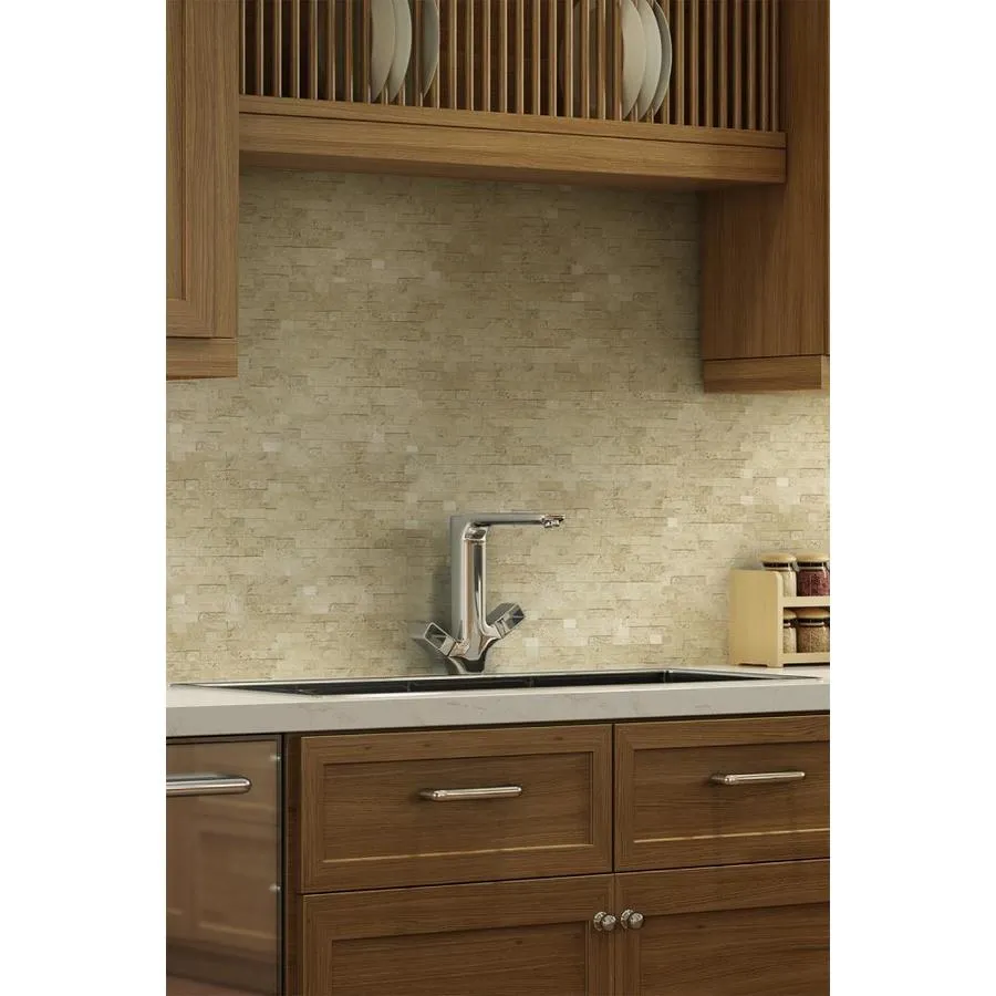 Peel&Stick Mosaics Peel and Stick Stacked Travertine 12-in x 12-in Multi-Finish Natural Stone Travertine Linear Mosaic Peel & Stick Tile, photo 3 of 8
