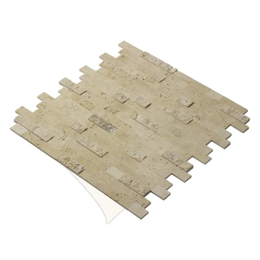 Peel&Stick Mosaics Peel and Stick Stacked Carrara 10-in x 10-in Multi-Finish Natural Stone Travertine Linear Mosaic Peel & Stick Tile, photo 4 of 4