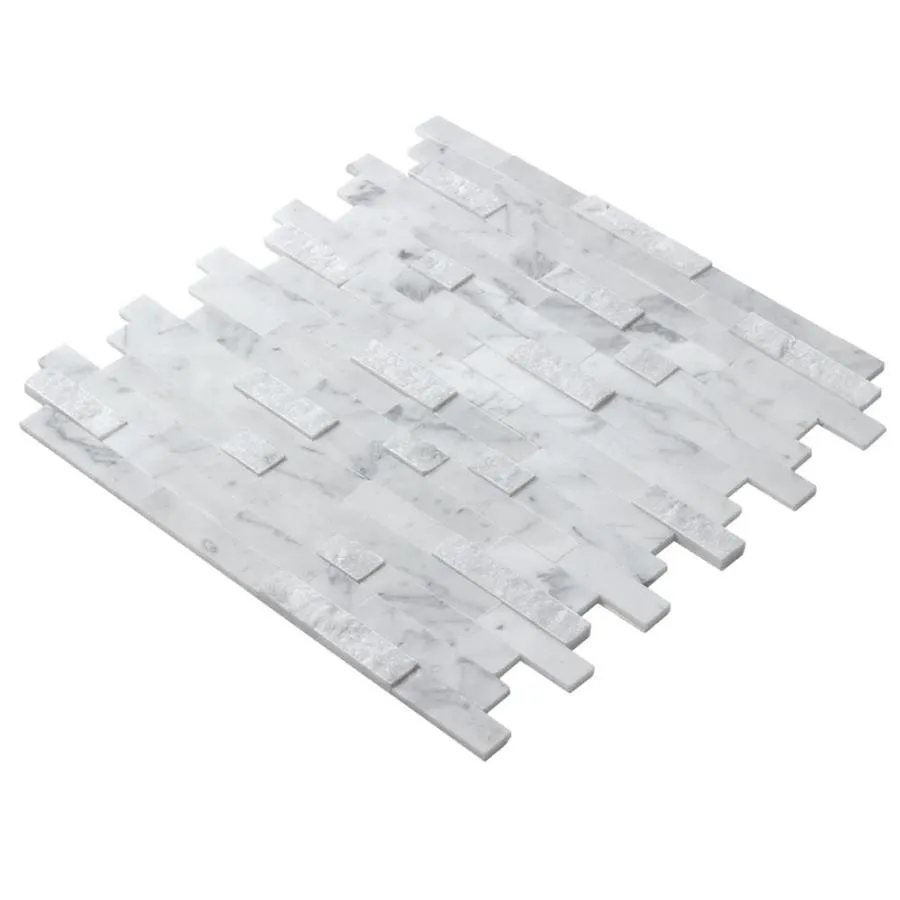 Peel&Stick Mosaics Peel and Stick Stacked Carrara 10-in x 10-in Multi-Finish Natural Stone Travertine Linear Mosaic Peel & Stick Tile, photo 2 of 4