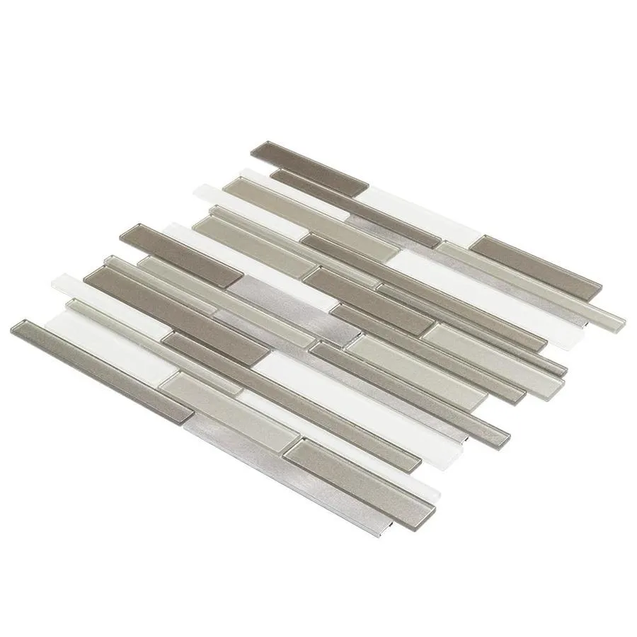 Elida Ceramica Oasis Silver Mix 12-in x 12-in Multi-Finish Glass/Metal Linear Mosaic Wall Tile, photo 7 of 15