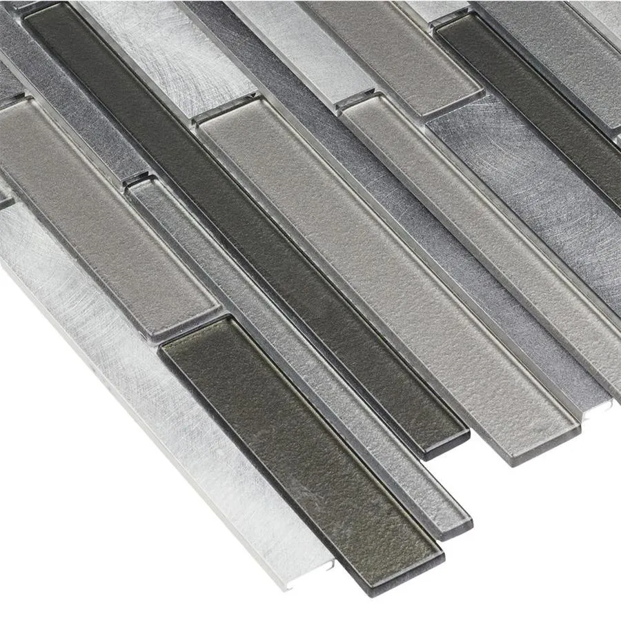 Elida Ceramica Oasis Silver Mix 12-in x 12-in Multi-Finish Glass/Metal Linear Mosaic Wall Tile, photo 2 of 15