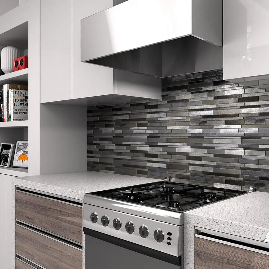 Elida Ceramica Oasis Silver Mix 12-in x 12-in Multi-Finish Glass/Metal Linear Mosaic Wall Tile, photo 3 of 15
