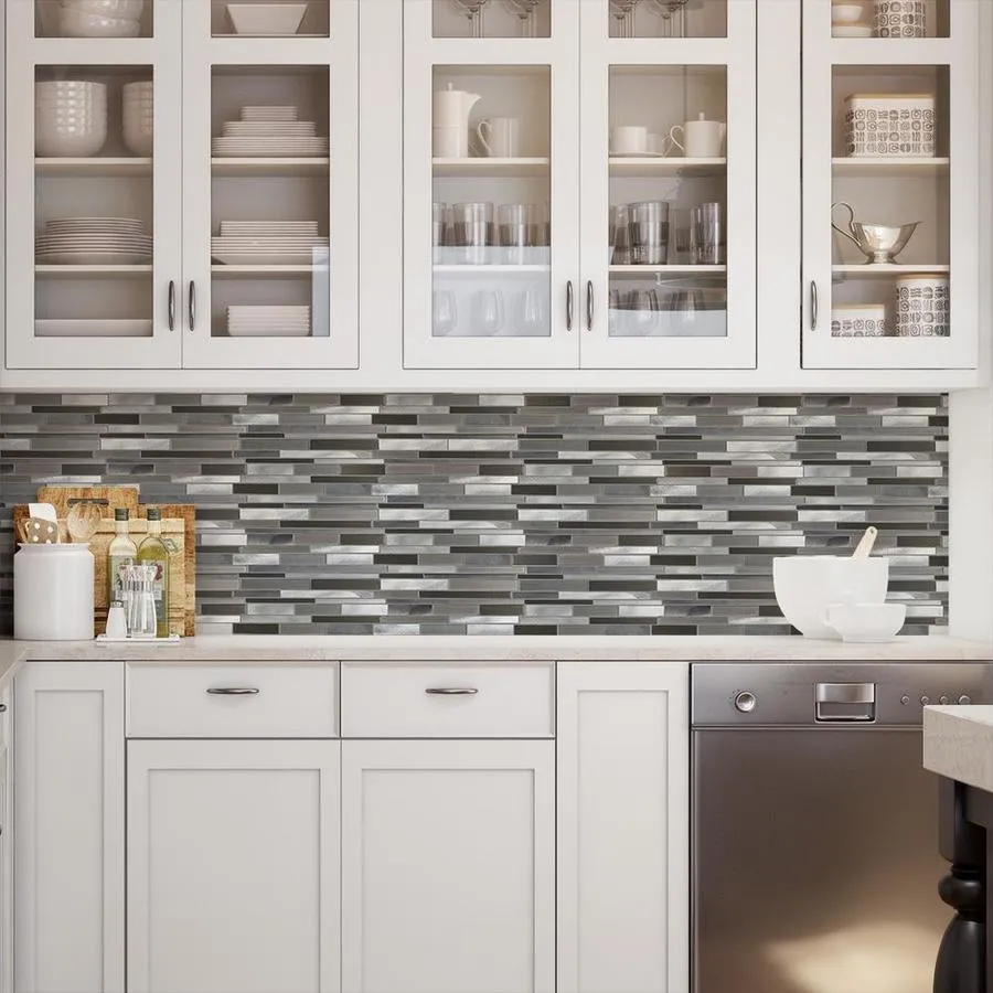 Elida Ceramica Oasis Silver Mix 12-in x 12-in Multi-Finish Glass/Metal Linear Mosaic Wall Tile, photo 5 of 15