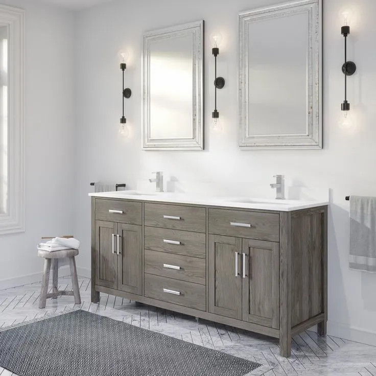 Kali 72 in. W x 22 in. D Bath Vanity in Gray ENGRD Stone Vanity Top in White with White Basin Power Bar and Organizer, photo 5 of 8