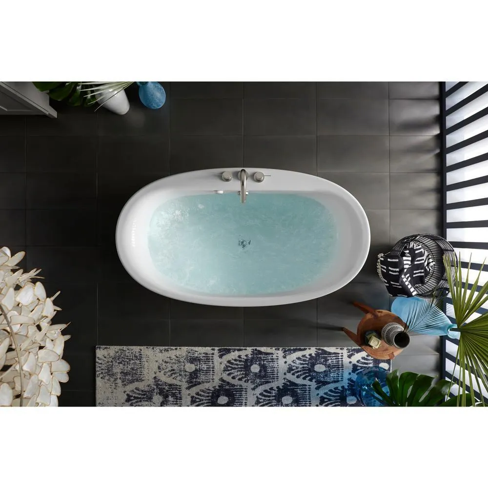 Sunstruck 66 in. x 36 in. Oval Freestanding Bathtub with Fluted Shroud and Center Drain in White, photo 2 of 13