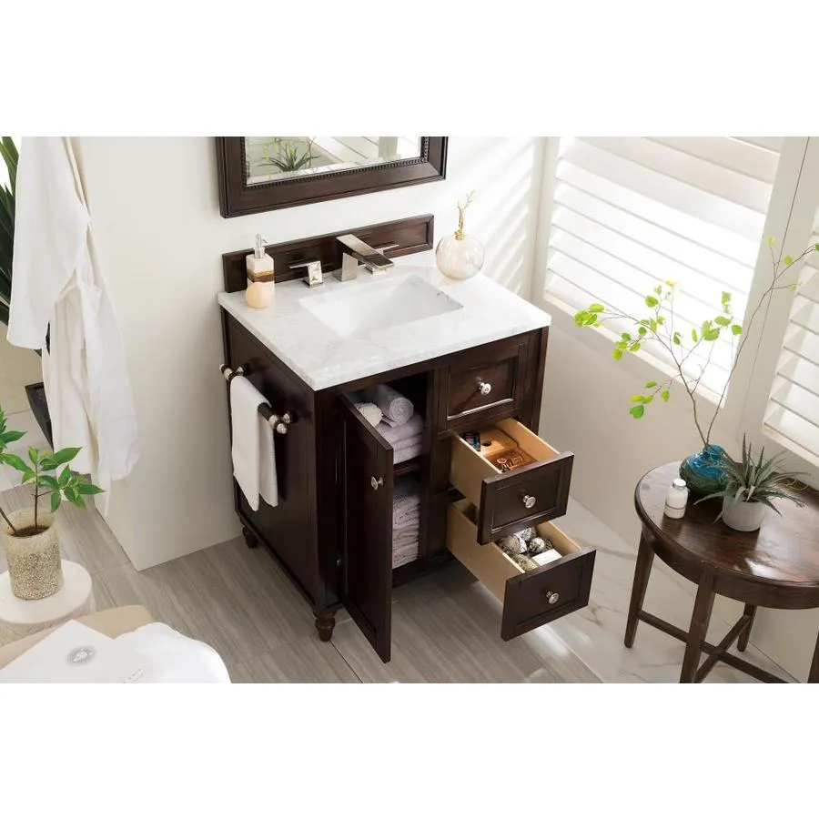 James Martin Vanities Copper Cove Encore 30-in Burnished Mahogany Single Sink Bathroom Vanity with Carrara White Marble Top, photo 3 of 7