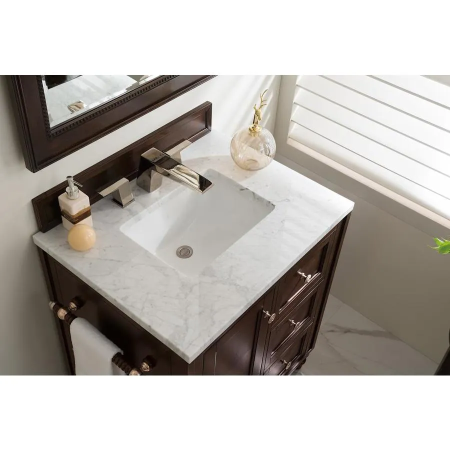 James Martin Vanities Copper Cove Encore 30-in Burnished Mahogany Single Sink Bathroom Vanity with Carrara White Marble Top, photo 4 of 7