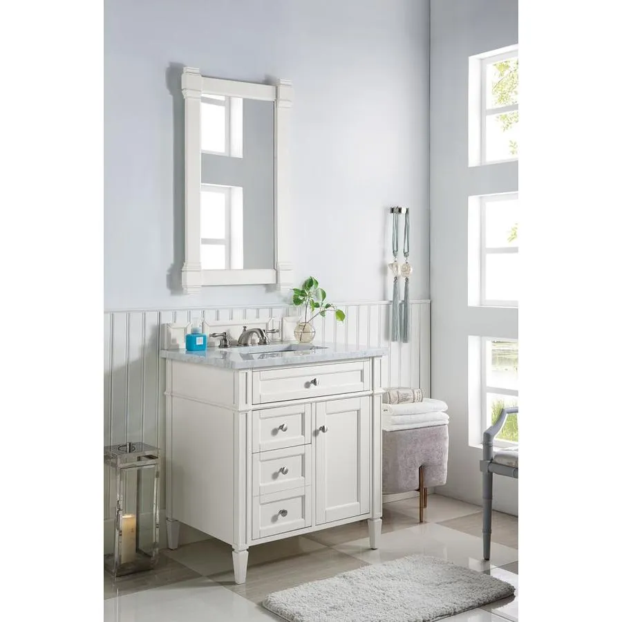 James Martin Vanities Brittany 30-in Cottage White Single Sink Bathroom Vanity with Carrara White Marble Top, photo 2 of 8