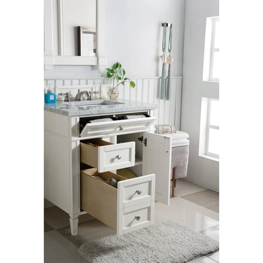 James Martin Vanities Brittany 30-in Cottage White Single Sink Bathroom Vanity with Carrara White Marble Top, photo 3 of 8