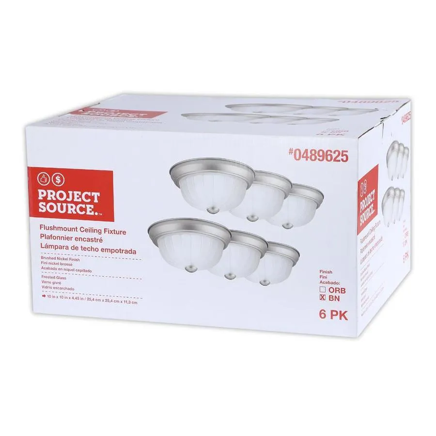 Project Source 6-Pack 10-in Painted Brushed Nickel Traditional Flush Mount Ceiling Light with Frosted Glass, photo 4 of 12