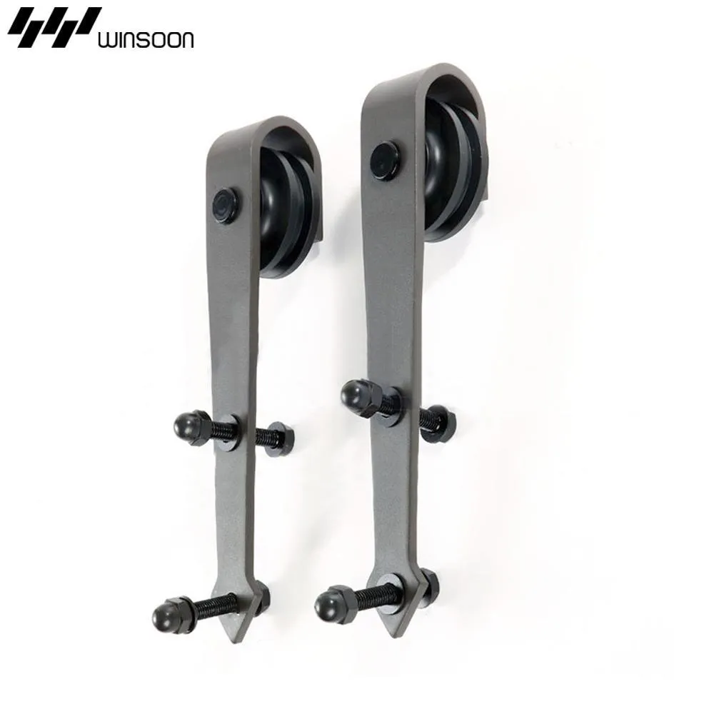 WINSOON 6 ft./72 in. Country Style Bypass Steel Sliding Barn Wood Door Hardware Roller Track Kit for Wood and Concrete Wall, photo 5 of 7