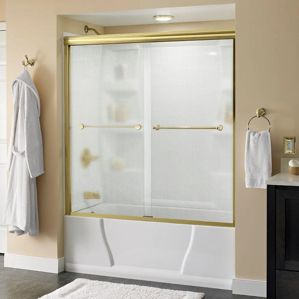Crestfield 60 in. x 58-1/8 in. Semi-Frameless Traditional Sliding Bathtub Door in Bronze with Transition Glass, photo 40 of 67