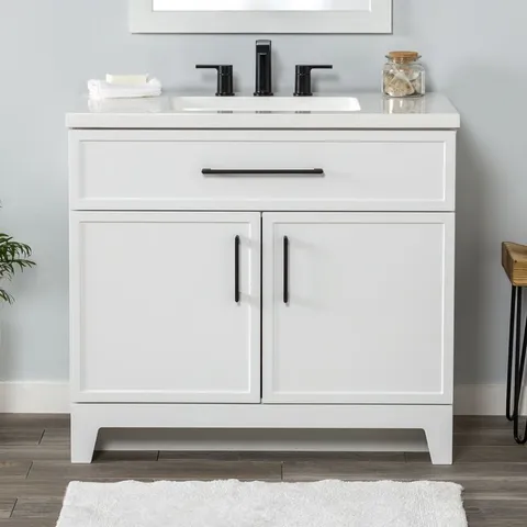 Potter 36-in White Single Sink Bathroom Vanity with White Cultured Marble Top