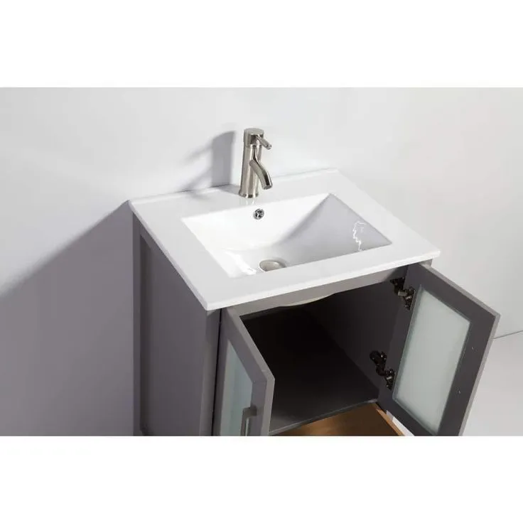 Vanity Art Brescia 24 in. W x 18 in. D x 36 in. H Bath Vanity in Grey with Vanity Top in White with White Basin and Mirror, photo 3 of 12