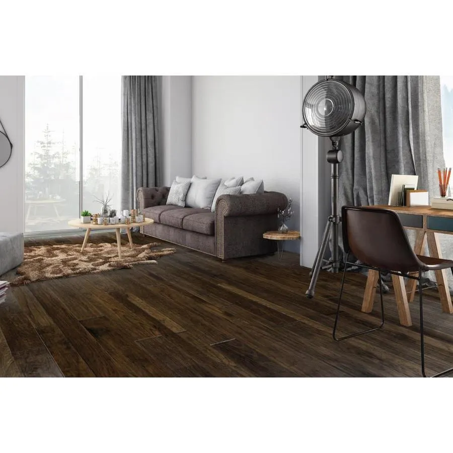 Americana Floors Barcelona Prefinished Gran Brown Distressed Hickory Handscraped Engineered Hardwood Flooring Sample, photo 2 of 7