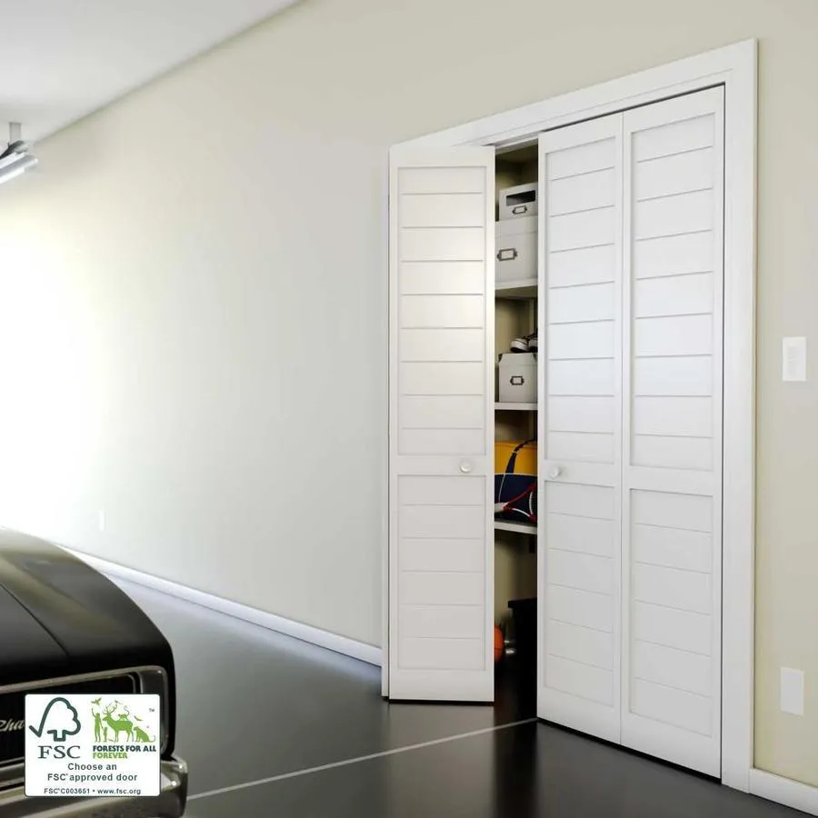 EightDoors Shaker 30-in x 80-in Finished White Louver Prefinished Pine Wood Bifold Door (Hardware Included), photo 3 of 9