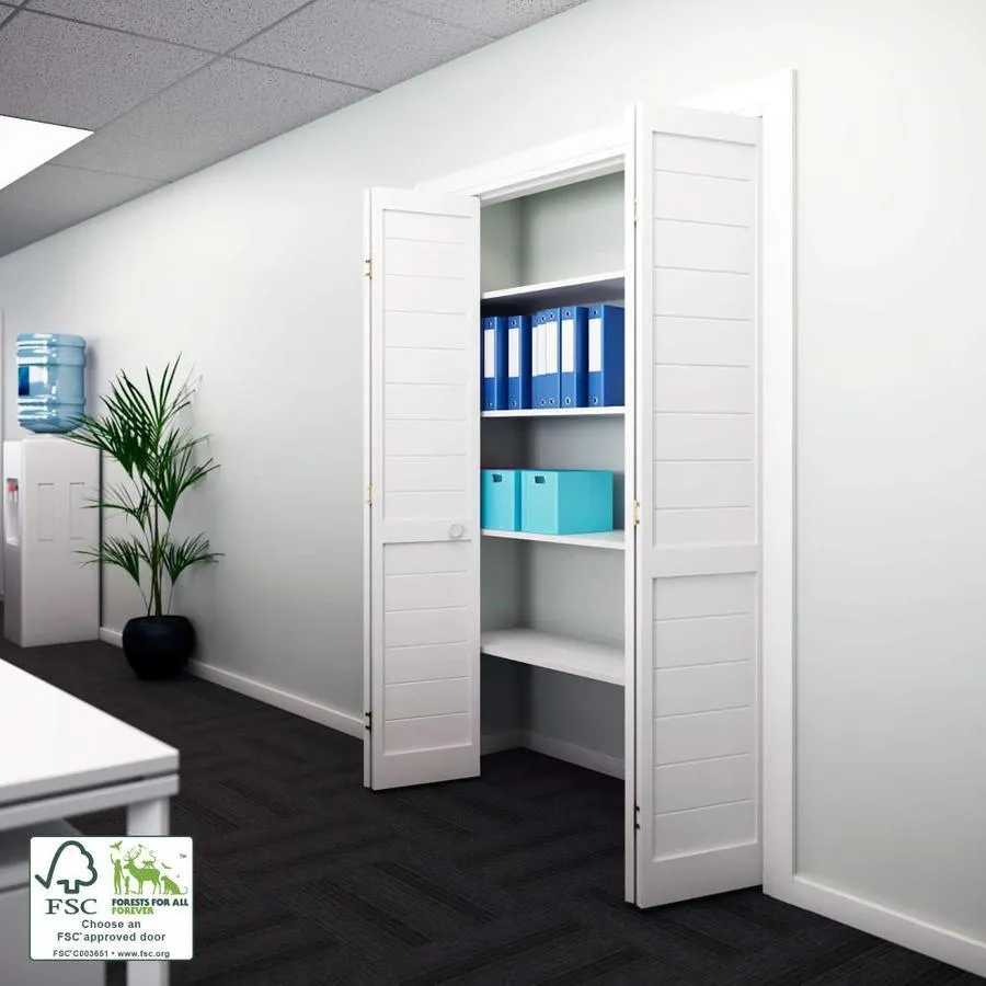 EightDoors Shaker 30-in x 80-in Finished White Louver Prefinished Pine Wood Bifold Door (Hardware Included), photo 2 of 9