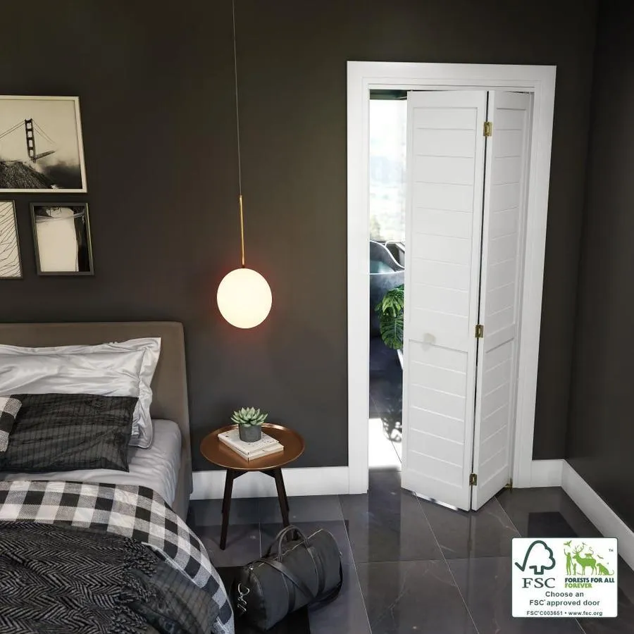 EightDoors Shaker 30-in x 80-in Finished White Louver Prefinished Pine Wood Bifold Door (Hardware Included), photo 5 of 9