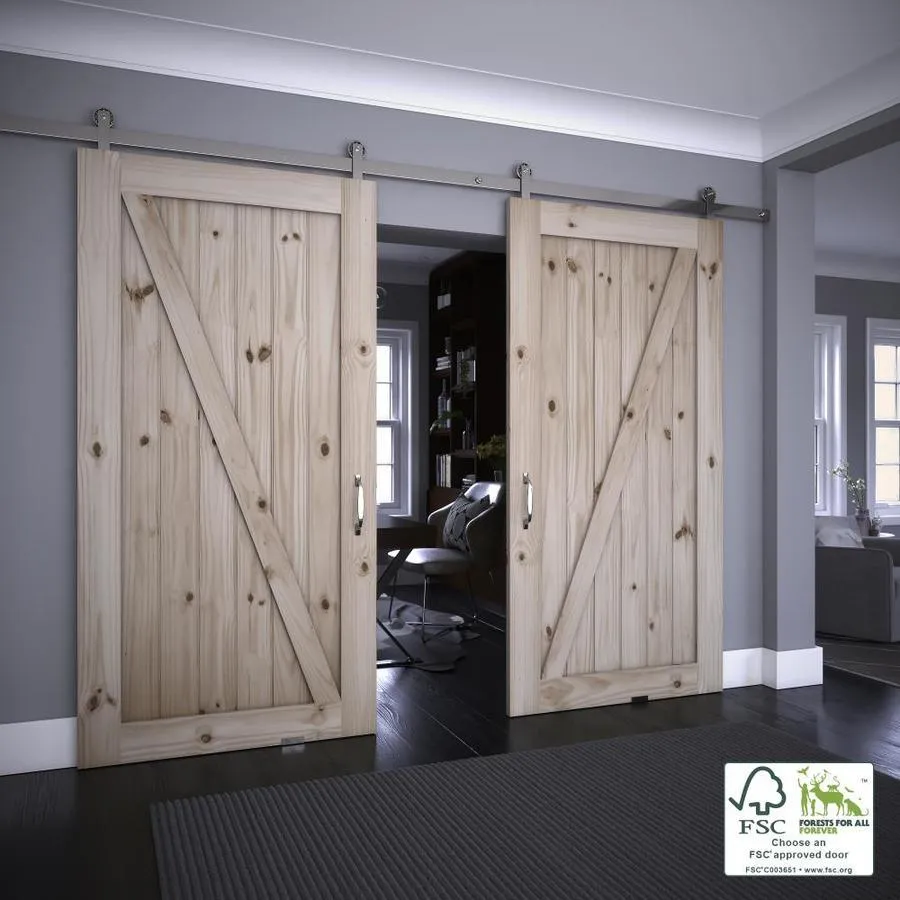 EightDoors 42-in x 84-in Knotty Pine Z-frame Unfinished Knotty Pine Wood Single Barn Door, photo 3 of 6
