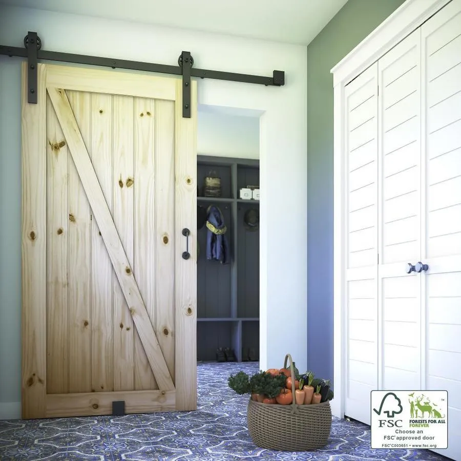 EightDoors 42-in x 84-in Knotty Pine Z-frame Unfinished Knotty Pine Wood Single Barn Door, photo 5 of 6