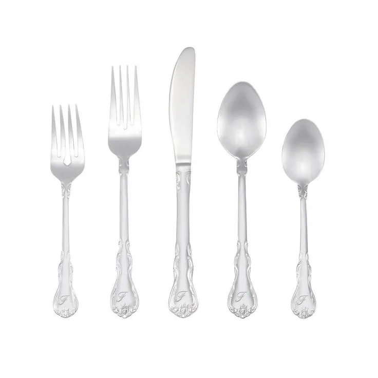Bouquet Monogrammed Letter S 46-Piece Silver Stainless Steel Flatware Set (Service for 8), photo 11 of 14