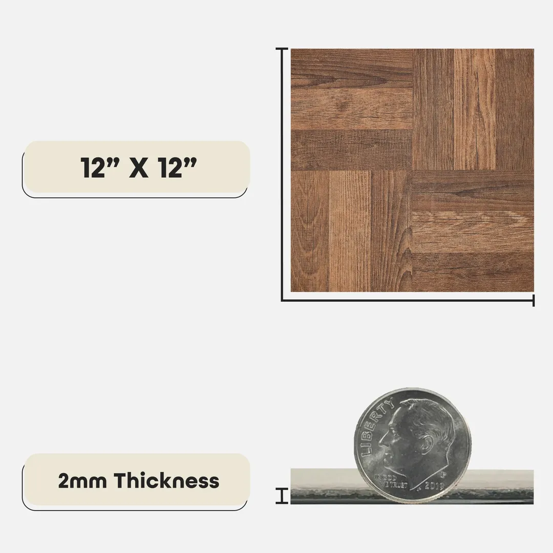 Achim Walnut Parquet 0.07-mil x 12-in W Peel and Stick Wood look Vinyl Tile Flooring ( 9-sq ft Carton ), photo 4 of 7