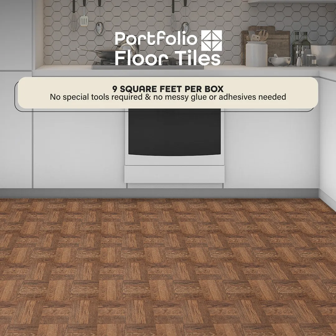Achim Walnut Parquet 0.07-mil x 12-in W Peel and Stick Wood look Vinyl Tile Flooring ( 9-sq ft Carton ), photo 3 of 7