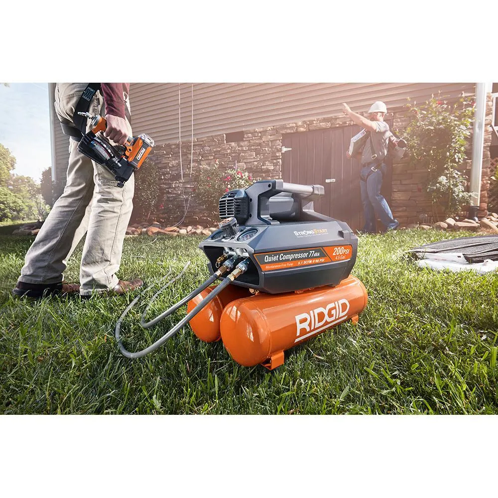 RIDGID 4.5 Gal. Portable Electric Strong Start Air Compressor with 15° 1-3/4 in. Coil Roofing Nailer, photo 9 of 9