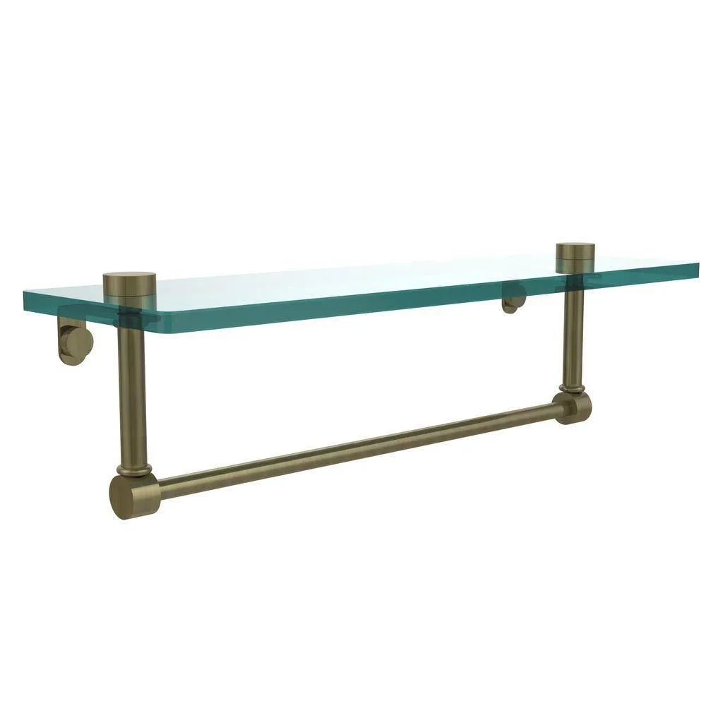Allied Brass 16 in. L x 5 in. H x 5 in. W Clear Glass Vanity Bathroom Shelf with Towel Bar in Satin Nickel, photo 12 of 14