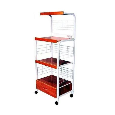 White Metal Base with Wood Top Kitchen Cart (17 × 25.5 × 59.5 in)