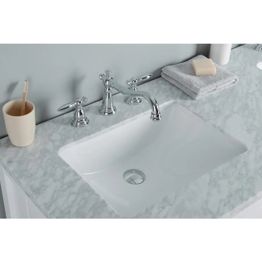 Stufurhome 60-in White Double Sink Bathroom Vanity with Carrara White Natural Marble Top, photo 6 of 11