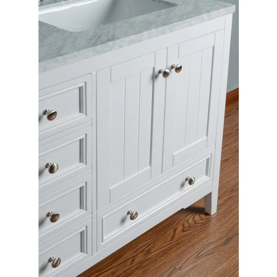 Stufurhome 60-in White Double Sink Bathroom Vanity with Carrara White Natural Marble Top, photo 7 of 11