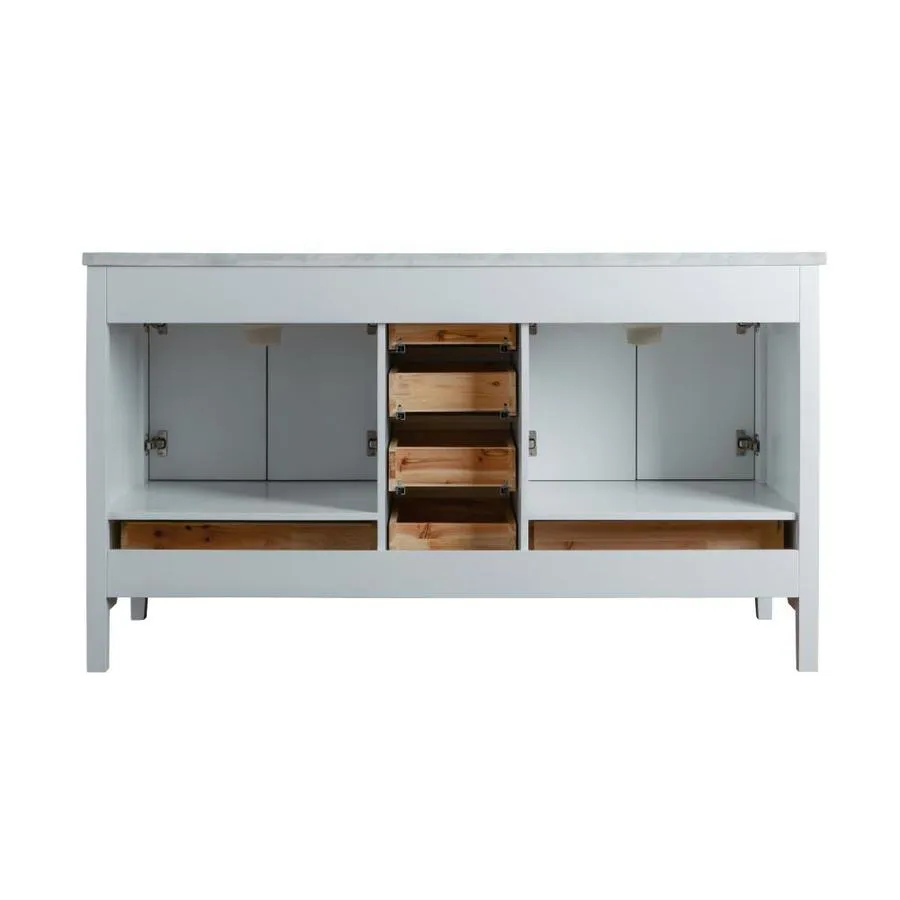Stufurhome 60-in White Double Sink Bathroom Vanity with Carrara White Natural Marble Top, photo 8 of 11