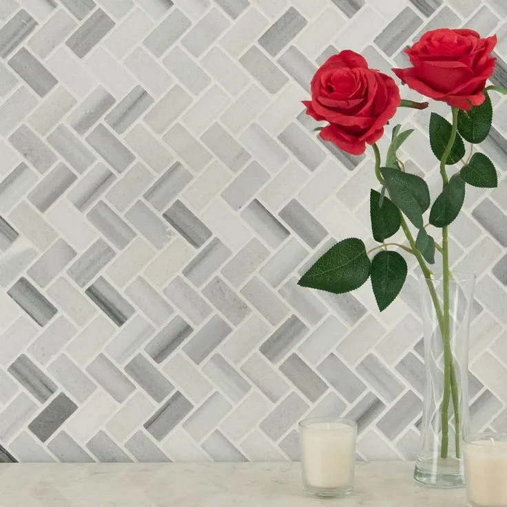 MSI Bergamo Herringbone 12 in. x 12 in. x 10 mm Polished Marble Mesh-Mounted Mosaic Tile (10 sq. ft. / case), photo 5 of 8
