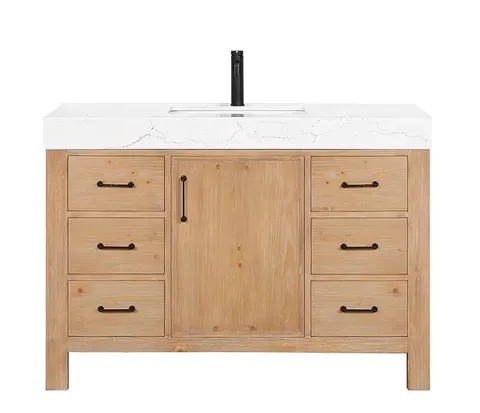 León 48 in wide · 22 in deep · 34 in high Single Sink Bath Vanity in Fir Wood Brown with White Composite Stone Top