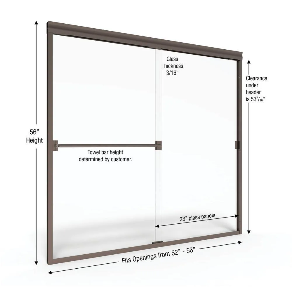 Classic 56 in. x 56 in. Semi-Framed Sliding Tub Door in Oil Rubbed Bronze, photo 2 of 14